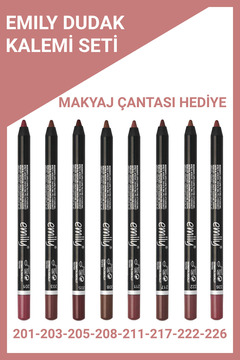 Golden Rose Emily Dudak Kalemi 8'li Set No: 201-203-205-208-211-217-222-226 + Makyaj Çantası Hediye