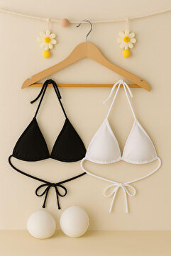 Imoda Kadın Siyah ve Beyaz Minimal Kesim Üçgen Bikini Üstü