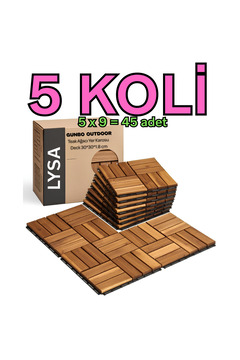 GUNBO OUTDOOR 5 Koli Tik Ağacı Parke Balkon Teras Yer Döşemesi Masif Ahşap 5x9 =45 Adet