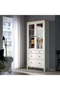 IKEA İKEA HEMNES vitrin, açık kahverengi, beyaz, venge-kahverengi 90x197 cm
