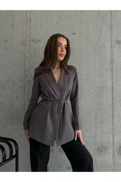 Hazel Kadın Antrasit Bel Bağlamalı Blazer Ceket