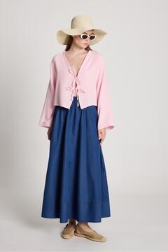 minaaise Toz Pembe Müslin Kumaş Önden Bağlamalı Bluz 27355