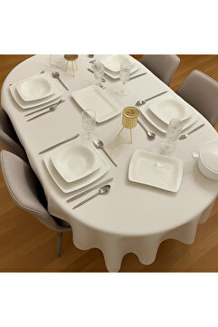 Zeren Home Polyester Keten Dertsiz Oval Masa Örtüsü Kırık Beyaz