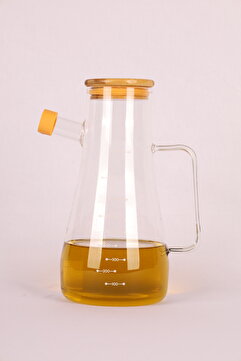 Tekbir Bambu Kapaklı 900ml Borosilikat Cam Yağlık