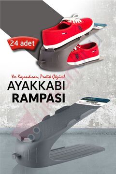 Dükkanönü 24 Adet Ayakkabı Rampası Ayakkabı Düzenleyici Organizer Antrasit