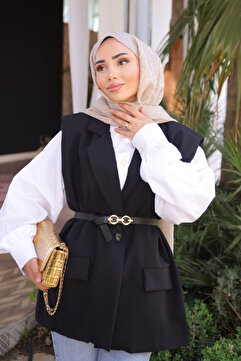 İmajButik Siyah Bel Kemerli Yelek