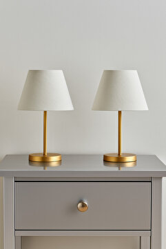 retro home design Soft İkili Gold Boyalı Krem Şapkalı Abajur Masa Lambası Modern