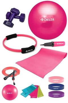Delta 160 - 169 Cm Boya Uygun 14 Parça Pilates Seti 65 Cm Top 4 Mm Minder Çember Squat Bandı 1 Kg Dambıl