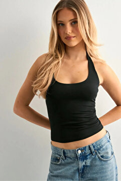World Fashion Trends SİYAH Halter Yaka Crop Top Body SİYAH