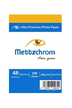 Mettzchrom 260gr 10x15cm Ultra Premium Parlak Fotoğraf Kağıdı 100 Sayfa Epson Hp Canon Uyumlu