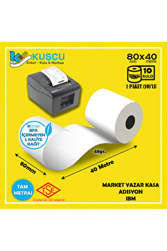 KUŞÇU RULO 10 Adet 80x40 TSE Belgeli - 1. Kalite - BPA İçermeyen - Pos,Adisyon,Yazar Kasa,Bilgi Fişi,IBM