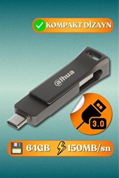 Dahua 64GB OTG USB3.2 Metal USB Bellek P629 Titan Gri