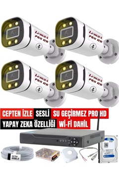 maxcam 4 Lü SESLİ Gece Renkli Görüş PRO HD Güvenlik Kamera Seti Su Geçirmez Güvenlik Kamerası Sistemi