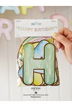 partince Pastel Makaron Renkli Gökkuşağı Happy Birthday Yazılı Banner