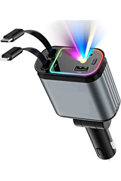 KAZEMTECH 66W Araç Çakmaklık Şarj Aleti Rgb Işıklı Tavan Aydınlatmalı Kablolu Hızlı Şarj 3.4A