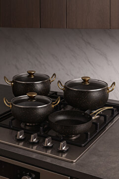 YUNUSOĞLU HOME 7 Parça Granada Granit Tencere ve Tava Seti – 20 cm 2.5L, 24 cm 4.5L, 26 cm Basık 3L, 26 cm Tava