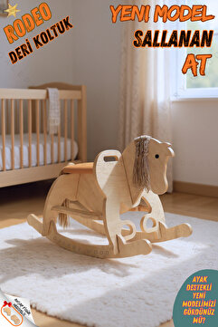 Galery Wood Ahşap Sallanan At-Deri koltuklu-Ayak Destekli-(Yeni Model)