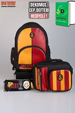 Galatasaray "DEKOMUS CEP DEFTERİ HEDİYELİ" YENİ SEZON LİSANSLI ÇUBUKLU OKUL ÇANTASI,3 BÖLMELİ BESLEN