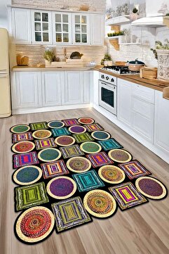Decomia Home Dijital Kaymaz Yıkanabilir Renkli Modern Salon Halısı Mutfak Halısı Yolluk