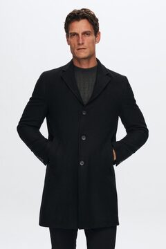 D'S Damat Ds Damat Regular Fit Siyah Mono Yaka Kaşe Kaban