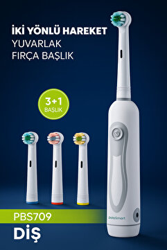 Polosmart PWS-709 Pilli Diş Fırçası – 3+1 Yedek Başlık – IPX5 – Orta Sertlik