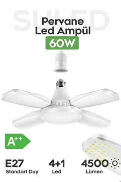 SULED Pervane Led Ampül 60W 4500 Lümen Süper Güçlü E27 Lamba A++ Beyaz Işık 4+1