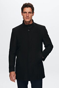 D'S Damat Ds Damat Regular Fit Siyah Hakim Yaka Kaşe Kaban