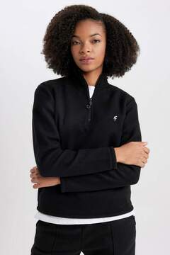 Defacto DeFactoFit Standart Fit Fermuarlı Yaka Baskılı Polar Sweatshirt A4501AX23WN