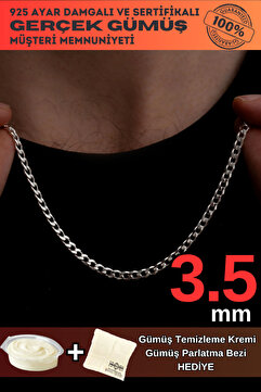 OSMANLI GÜMÜŞ Erkek Gümüş Kolye - 3.5mm Gurmet Model 925 Ayar Gümüş Erkek Kolye Zincir 2472532776430