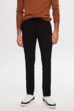 D'S Damat Ds Damat Slim Fit Siyah Beli Lastikli İpli Fermuarlı Likralı Rahat Jogger Pantolon