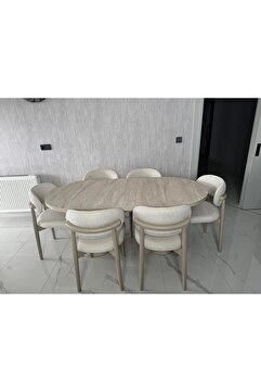 SEZBİL Traverten Sabit Masa Takımı 6 Kişilik Polo Sandalye