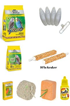 Gold Wings Muhabbet Kuşu Ihtiyaç Seti (Yem,vitamin,kraker,mürekkep Balığı,enerji Blok,mineral Blok)