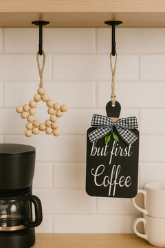 rosfloa rf But First Coffee Kahve Köşesi Iskandinav Mutfak Dolap Süsü Dekoru & Ahşap Yıldız 2'li Set