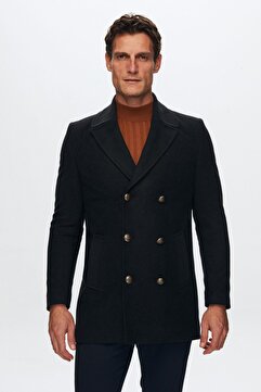 D'S Damat Ds Damat Regular Fit Lacivert Kruvaze Denizci Metal Düğme Detaylı Kaşe Kaban