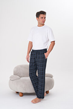 Pijamasoft Erkek Pamuklu Cepli Ekose Baskılı Beli Lastikli Şık Ve Rahat Pijama Altı Siyah 04