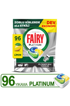 Fairy Platinum Hepsi Bir Arada Bulaşık Makinesi Tabletleri, Limon, 96 Tablet