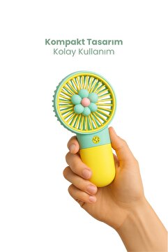 Mini Şarjlı El Fanı Çiçek Desenli El Pervanesi Soğutucu El Fanı
