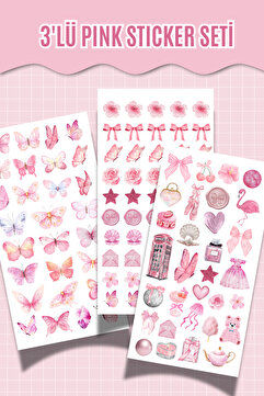 Hume Craft 3’lü Pink Sticker Seti – Pembe Temalı Dekoratif Etiketler – (Ajanda, Bullet Journal , Scrabook)