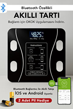 Meleni Home Dijital Bluetooth Baskül - Yağ Su Kas Vücut Kitle Endeksi Kilo Ölçer Tartı Vücut Analiz Cihazı Siyah