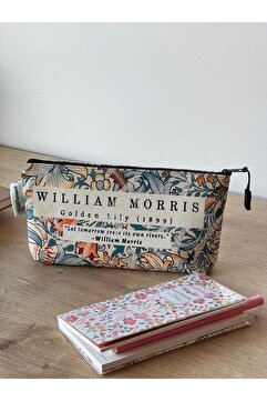 pamukcanta William Morris büyük boy kalemlik yıkanabilir 22x12 ölçülerinde körüklü makyaj çantası ve kalem kutu