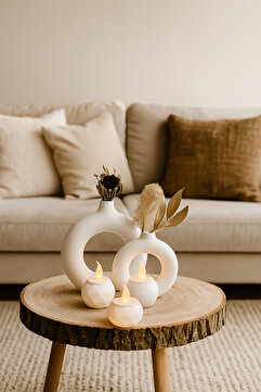 Havalı Tasarım 2’li Halka Vazo Ve 3 Lü Tealight Mumluk Bohem Set(14,5X13/10X10)