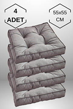 MoMMe 4 Adet Yer Minderi, Kare Yer Koltuk Minderi Büyük Sandalye Minderi, Balkon Minderi ( ANTRASİT GRİ )