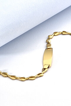 Nox Jewelry 14 Ayar Altın Kaplama Kişiselleştirilmiş İsim Bebek ve Çocuk Gümüş Bilellik Künye - BPC00103
