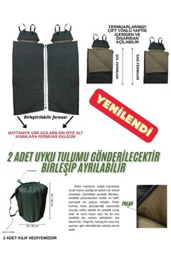 Med Online Çift Kişilik 2'li Birleşip Ayrılabilir Haki Uyku Tulumu (-25) Mikro Su Itici Kamp (2.15×1.50)