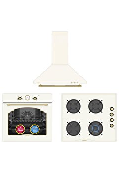 Simfer 9 Fonksiyon Retro Bej Ankastre Set ( Fırın + Ocak + Davlumbaz)