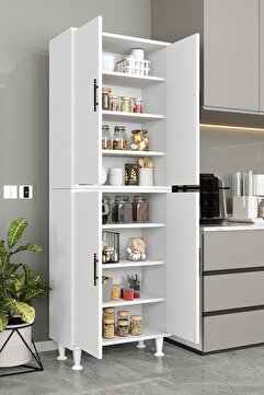 Aeka Ae-2086 Bala Beyaz Çok Amaçlı Mutfak Dolabı&banyo Dolabı, Kiler, 4 Kapaklı, Raflı, Ayaklı
