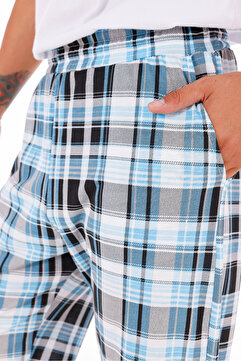 Arvin Erkek Viskon Pamuklu Cepli Ekose Baskılı Beli Lastikli Pijama Altı Eşofman