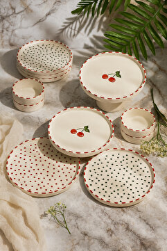Kitchen Life 11 Parça 6 Kişilik Cherry Stackable Kahvaltı Takımı - Kirazlı Kahvaltılık Sunum Tabağı