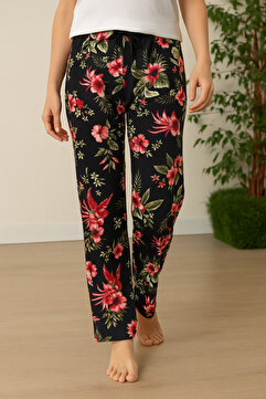 MyBen Kadın Siyah Çiçek Desenli Tek Alt Pijama