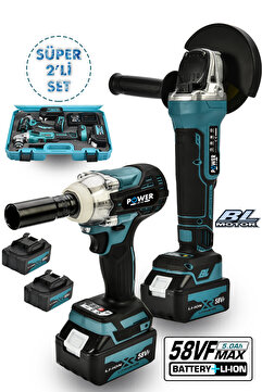 POWER BLACK 2 Li Set Şarjlı Taşlama Şarjlı Somun Sıkma Sökme Setli 58vf